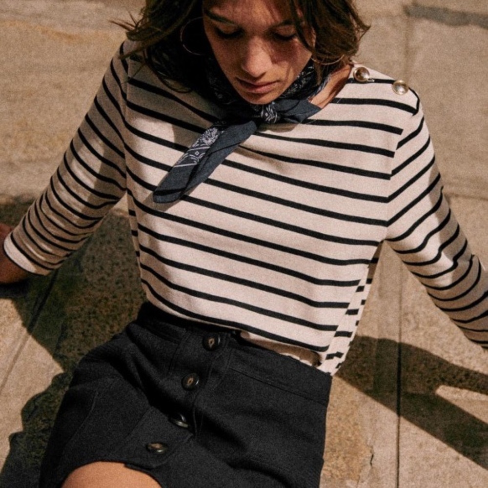 Sezane Colette Marinière Ecru / Noir - Size M